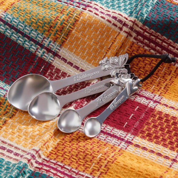 Pioneer Woman Metal Measuring Spoons Cowboy Rustic 4pc Butterfly Bird Floral New - Picture 3 of 4